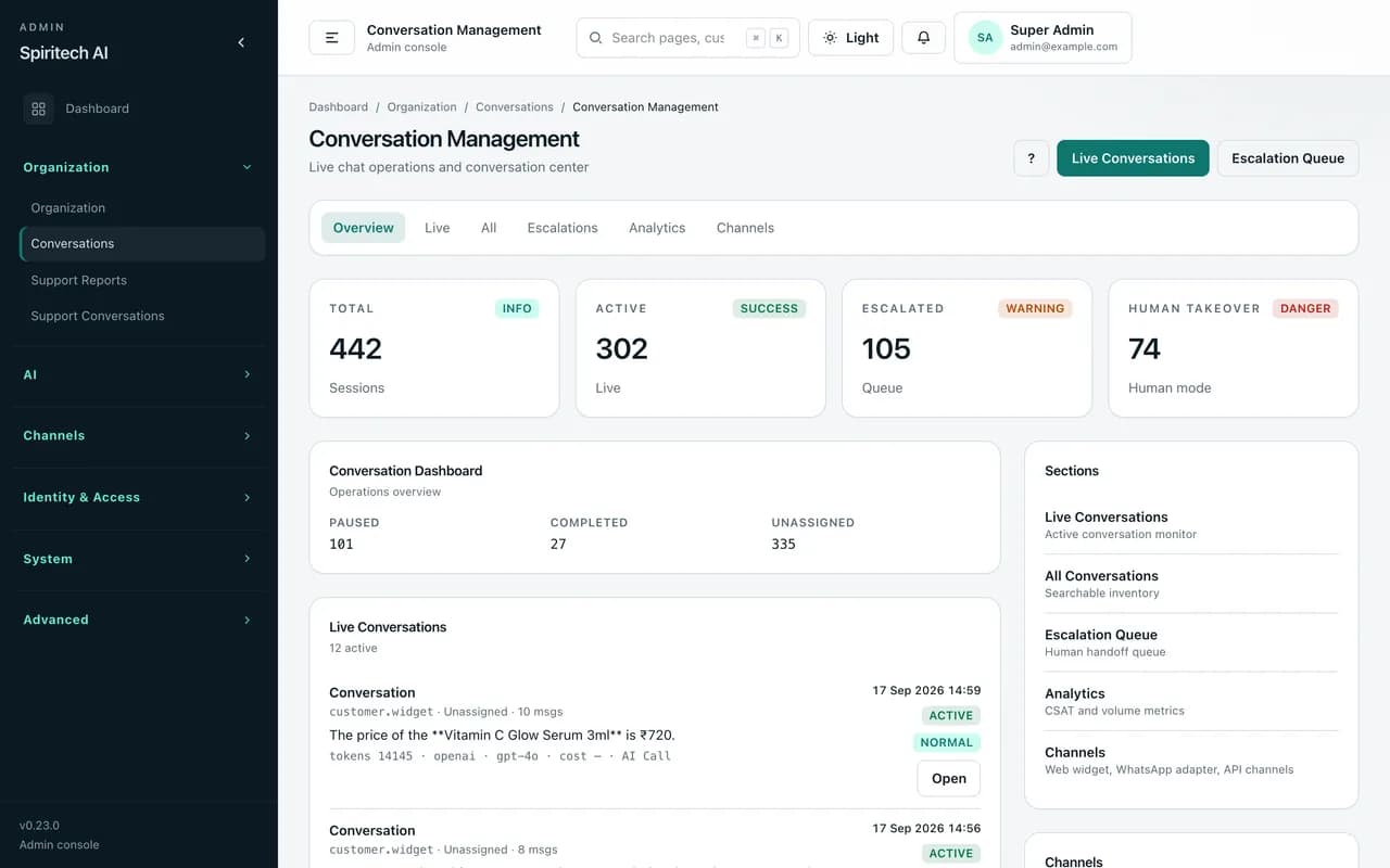 AI Chat Bot – Conversation management screen