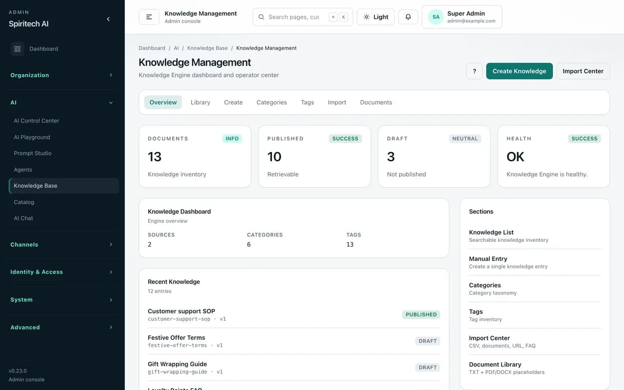 AI Chat Bot – Knowledge base screen