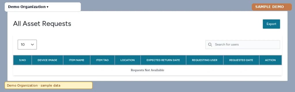 Asset Management – Asset requests screen