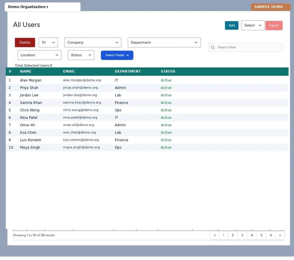 Asset Management – Users screen